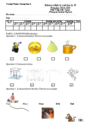 Đề kiểm tra định kỳ học kỳ II môn Tiếng Anh Lớp 3 - Năm học 2014-2015 - Trường TH Phương Nam B (Có đáp án)